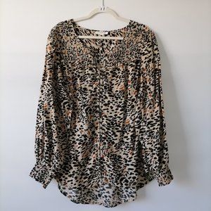 Beach Lunch Lounge Womens Multicolor Animal Print Smocked Detail Top Size XL